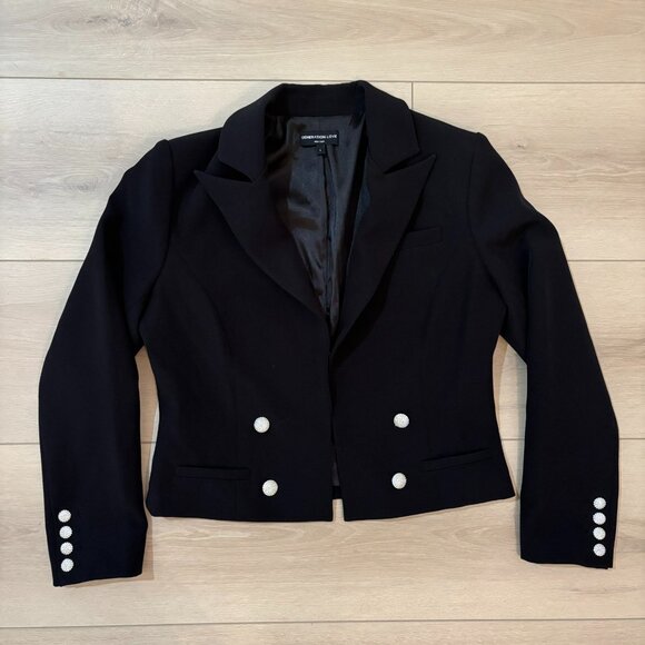 Generation Love Crystal Button Cropped Crepe Blazer Jacket - Picture 1 of 5